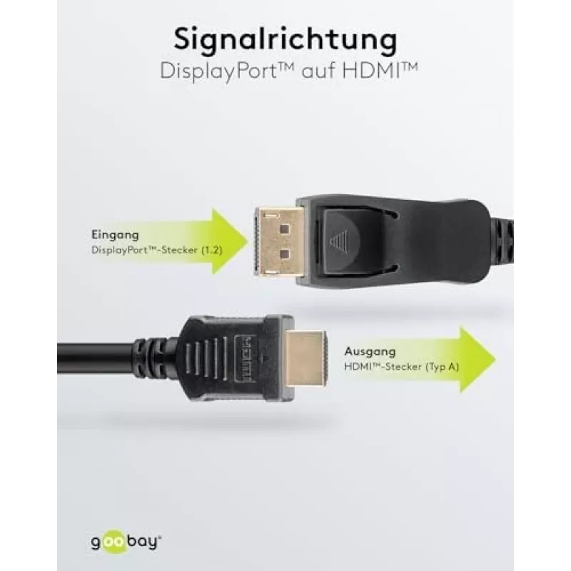 64836 GOOBAY DisplayPort 1.2 į HDMI adapterio laidas 1.4 4K @ 30Hz / itin spartus HDMI laidas / paauksuota jungtis nepriekaištingam signalui / nešiojamam kompiuteriui