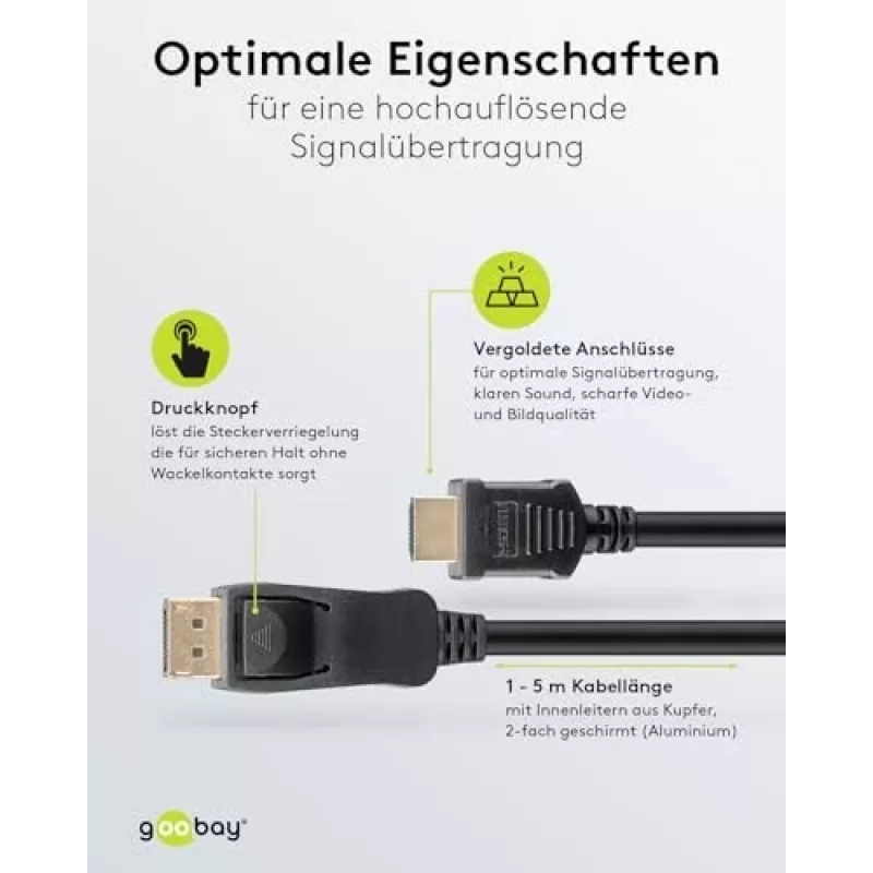 64836 GOOBAY DisplayPort 1.2 į HDMI adapterio laidas 1.4 4K @ 30Hz / itin spartus HDMI laidas / paauksuota jungtis nepriekaištingam signalui / nešiojamam kompiuteriui
