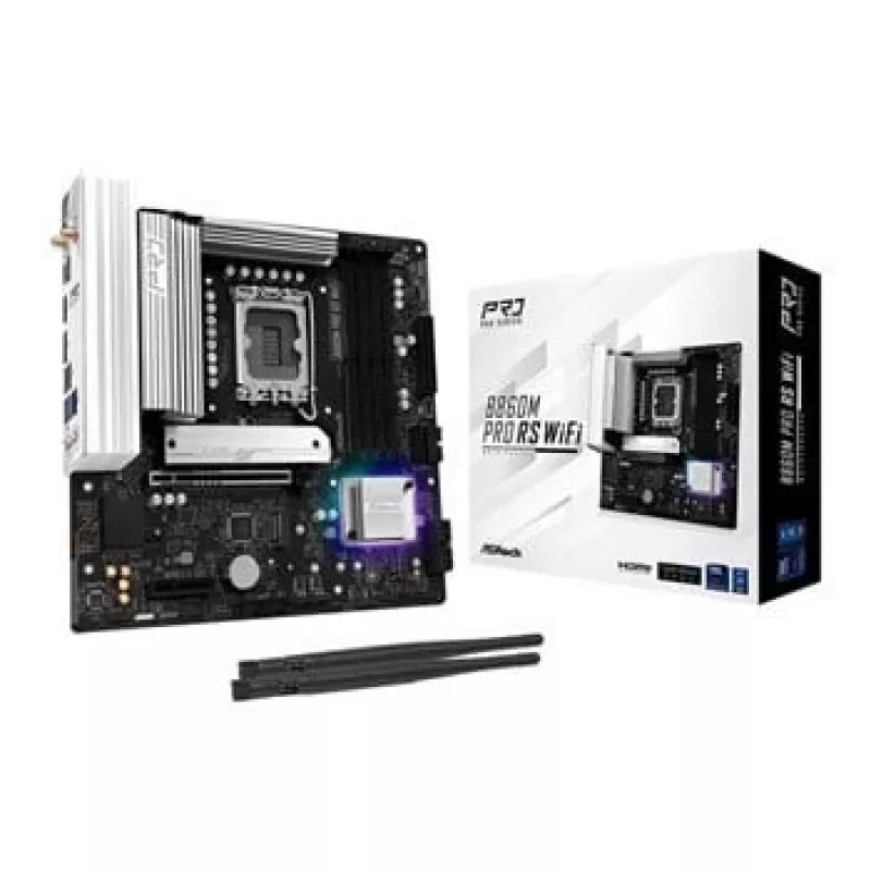 Motininė plokštė ASRock B860M Pro RS WiFi — Intel B860, LGA 1851, micro ATX, DDR5, 4 lizdai, 3x M.2, 2,5Gb LAN, Wi‑Fi, Bluetooth