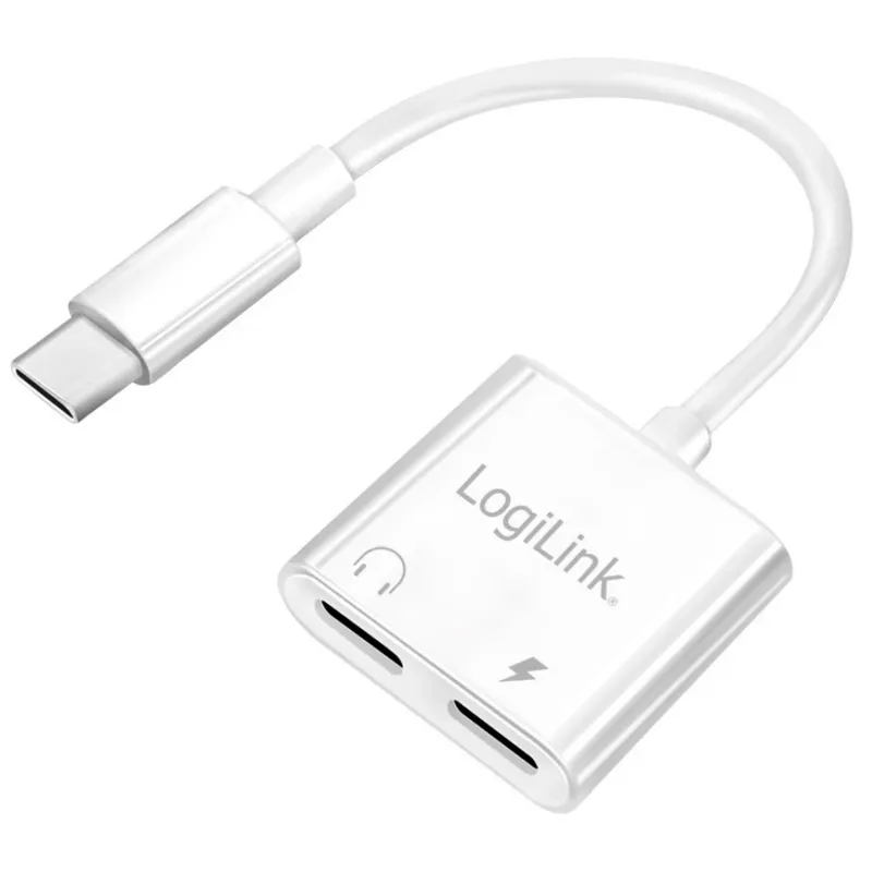 LogiLink USB-C garso adapteris USB-C/M į 2x USB-C/F 60W PD baltas
