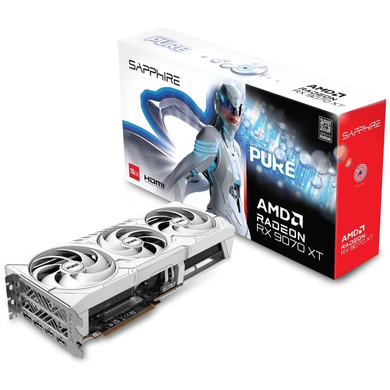 Vaizdo plokštė Sapphire Radeon RX 9070 XT – 16 GB GDDR6, PCIe 5.0, 256 bit, 320 mm, 3 lizdai, balta