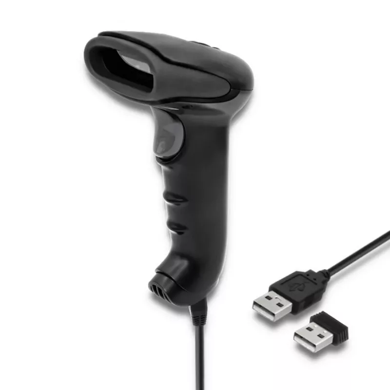 Nešiojamas brūkšninių kodų skaitytuvas QOLTEC 50868 – 1D/2D lazerinis skaitytuvas, USB laidinis ir belaidis, veikimo atstumas 600 mm, juodas