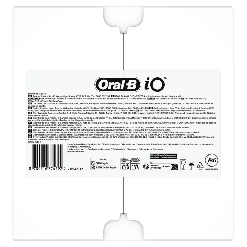 Oral-B IO Series Radiant White Black Original šepetėlių galvutės dantų balinimui 8 vnt.