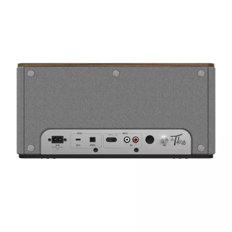Klipsch the Three Plus belaidė garsiakalbių sistema su Bluetooth, riešutmedžio apdaila