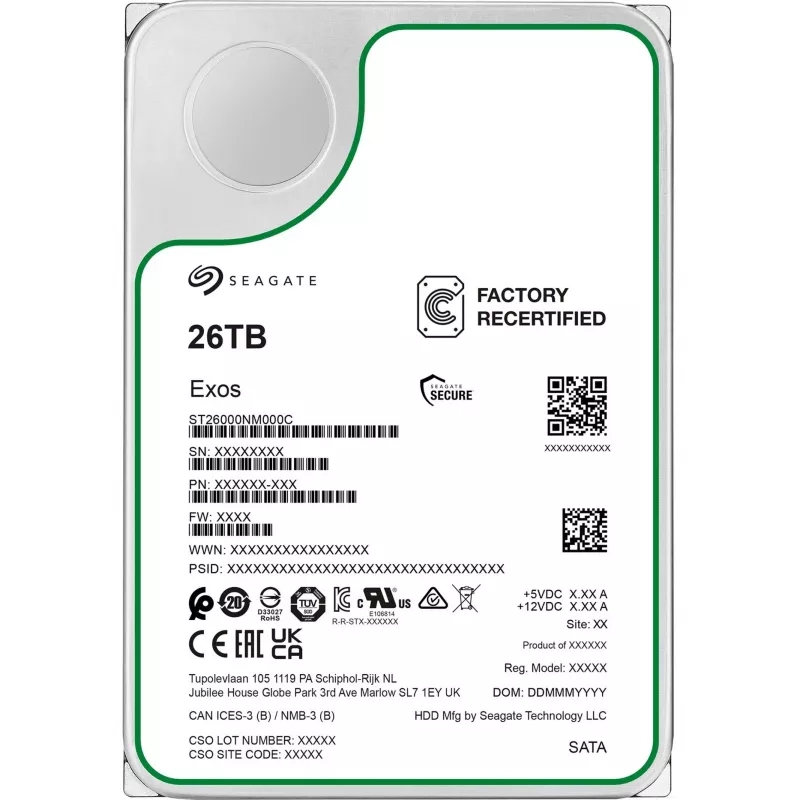 3,5 colio SEAGATE Exos 26TB SATA Enterprise HDD recertified