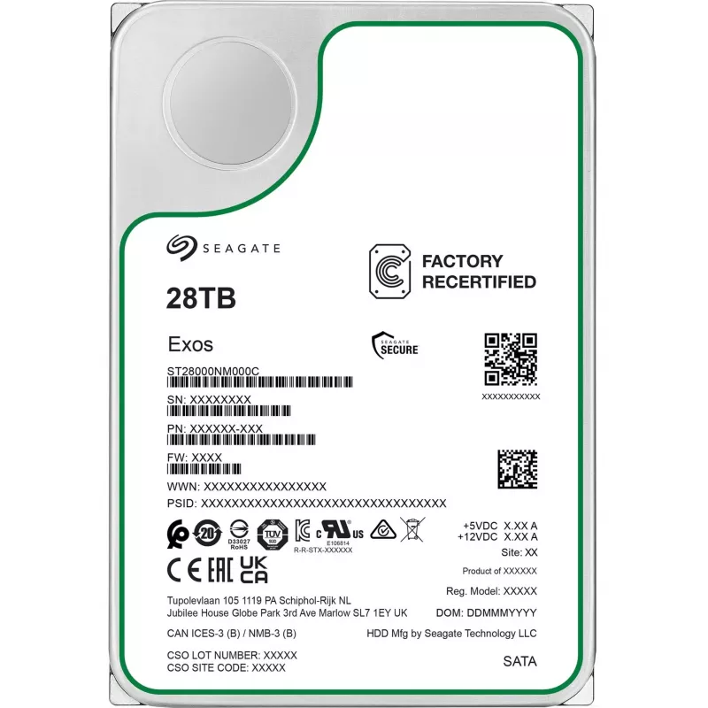HDD Seagate Exos 3,5 colio 28TB SATA PERCERTIFIKUOTAS, modelis ST28000NM000C-REC