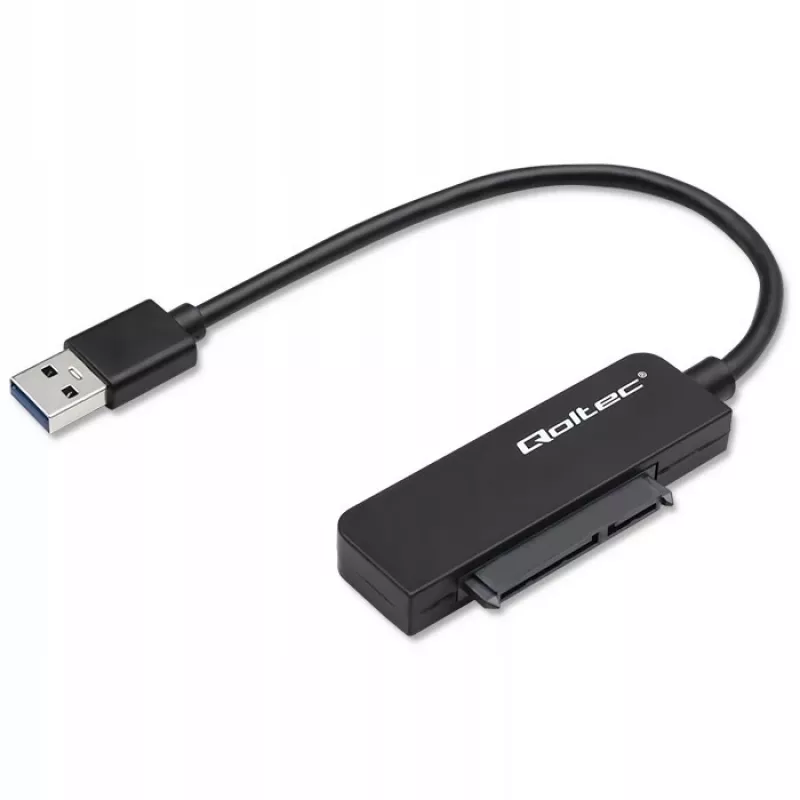Qoltec 52268 adapteris iš SATA į USB 3.0, skirtas 2,5" SSD/HDD, 5 Gb/s, iki 2 TB, juodos spalvos