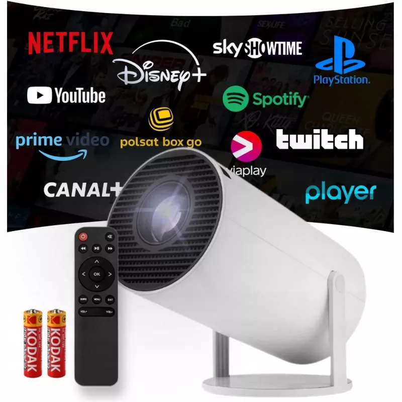 Projektorius HY300 Pro su WiFi, nuotolinio valdymo pultu, Android TV, 130 colių, 4K Full HD, LED