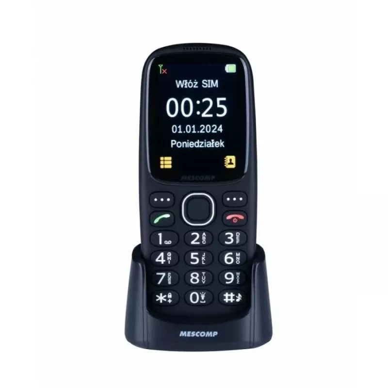 Mobilusis telefonas Mescomp MT-166 Edgar Elegant, skirtas senjorams, 4G, juodas