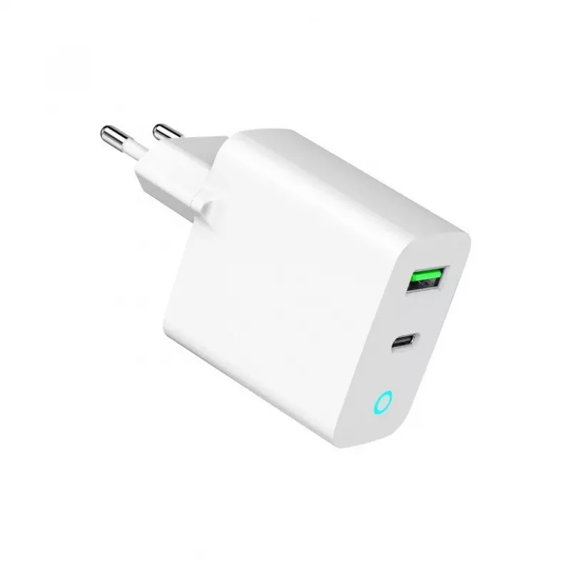 Sieninis įkroviklis GEMBIRD, Universalus, 1× USB Type-C 20W, 1× USB-A 3.0 QC 18W, LED indikatorius, Baltas