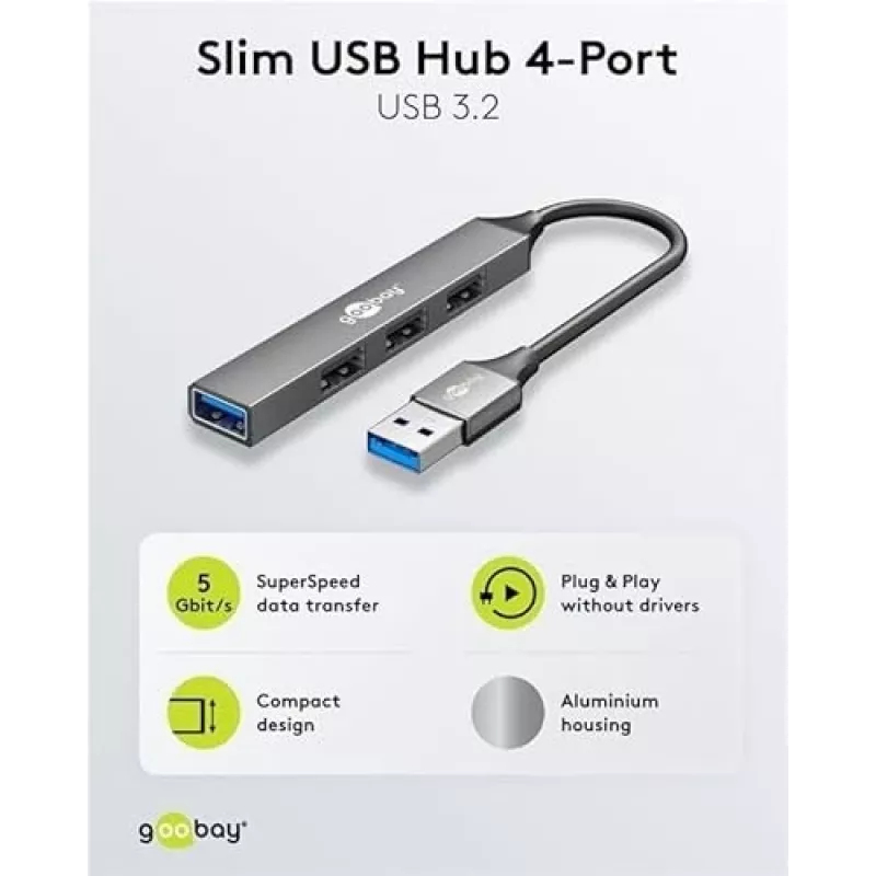 Goobay USB Hub 74456 4 prievadų USB-A 5000 Mbit/s šviesiai pilkas