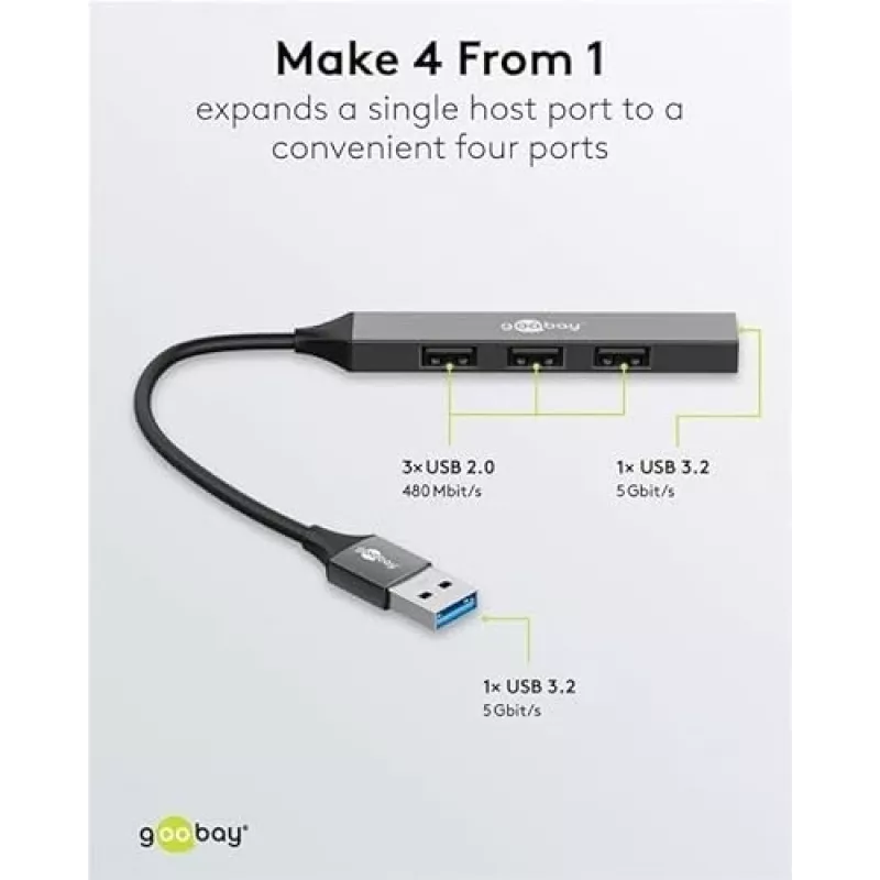 Goobay USB Hub 74456 4 prievadų USB-A 5000 Mbit/s šviesiai pilkas
