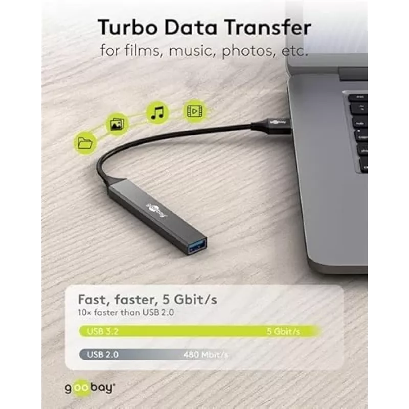 Goobay USB Hub 74456 4 prievadų USB-A 5000 Mbit/s šviesiai pilkas