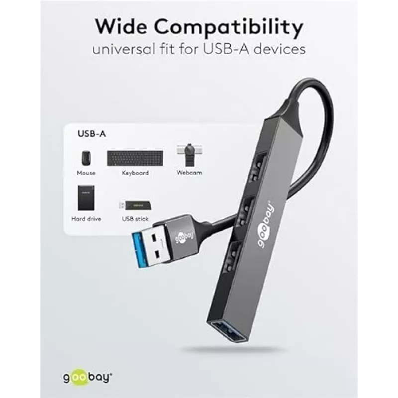 Goobay USB Hub 74456 4 prievadų USB-A 5000 Mbit/s šviesiai pilkas