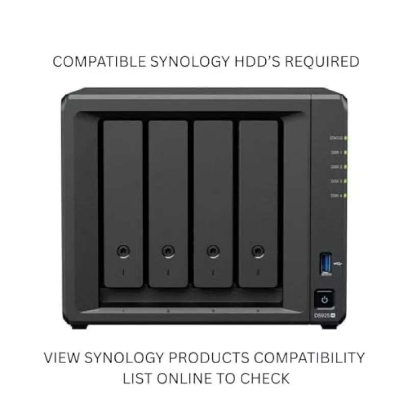 Synology DiskStation DS925+ NAS/saugojimo serveris Ryzen Embedded V1500B 4 GB DDR4 0 TB Juoda