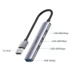 USB šakotuvas Unitek H1208A — 4 prievadai (1 × USB 3.2 Gen 1 Type-A, 3 × USB 2.0), aliumininis korpusas, pilka, 0,20 m laidas