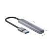 USB šakotuvas Unitek H1208A — 4 prievadai (1 × USB 3.2 Gen 1 Type-A, 3 × USB 2.0), aliumininis korpusas, pilka, 0,20 m laidas