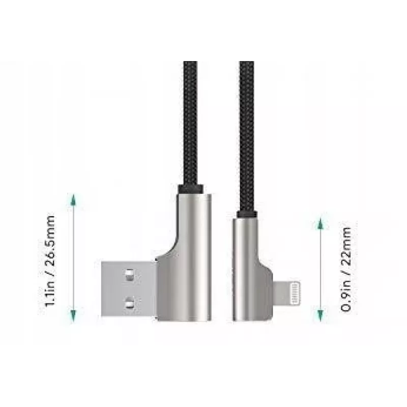 AUKEY CB-AL01 juodas nailoninis USB Lightning laidas 2m 90° jungtimis