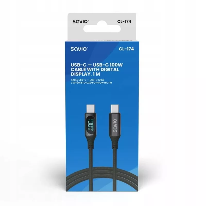 Savio USB-C – USB-C laidas CL-174 1 m juodas USB 3.2 Gen 1