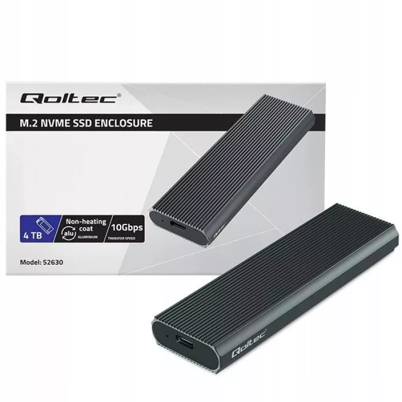 Išorinis M.2 NVMe SSD dėklas QOLTEC 52630 — USB 3.1 Gen2 10Gb/s, skirtas M.2 NVMe diskams