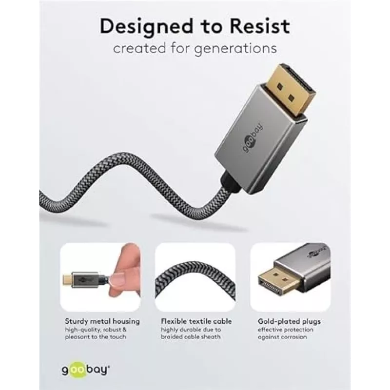 Goobay USB-C į DisplayPort laidas – paauksuotos jungtys, itin didelė raiška iki 4K @ 60Hz, suderinamas su Thunderbolt 3/4
