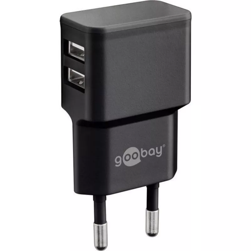Wentronic goobay Dvigubas USB įkroviklis - Maitinimo šaltinis - 12 W - 2,4 A - 2 išvesties prievadai (USB) - Juoda (44951)