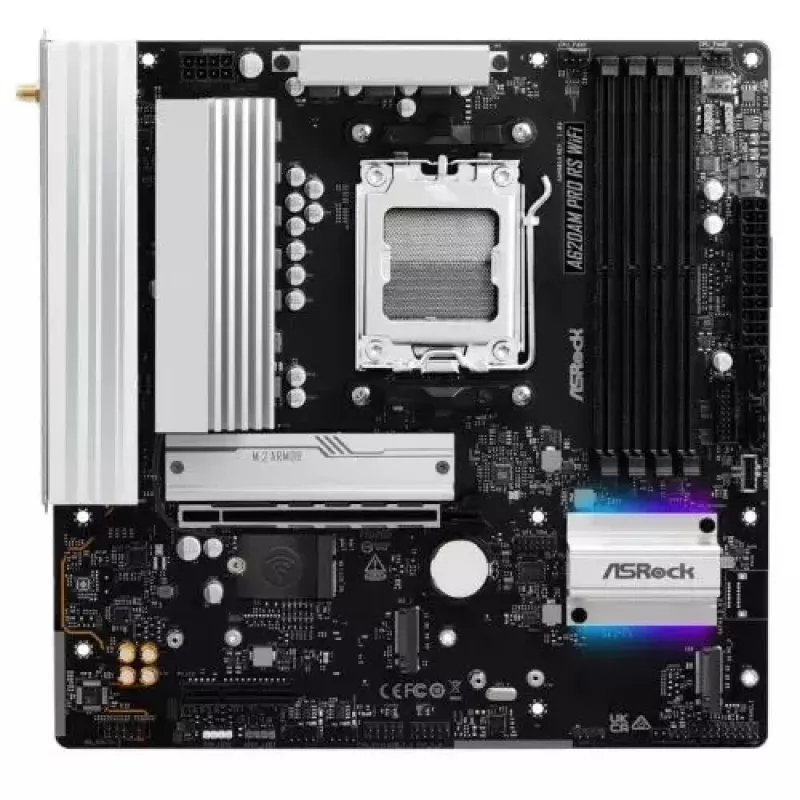Motininė plokštė ASROCK A620AM PRO RS WIFI AM5 microATX, AMD A620, 4×DDR5, Wi‑Fi, HDMI, DP, 3×M.2, 2×SATA, 7.1 garso, 1Gb LAN