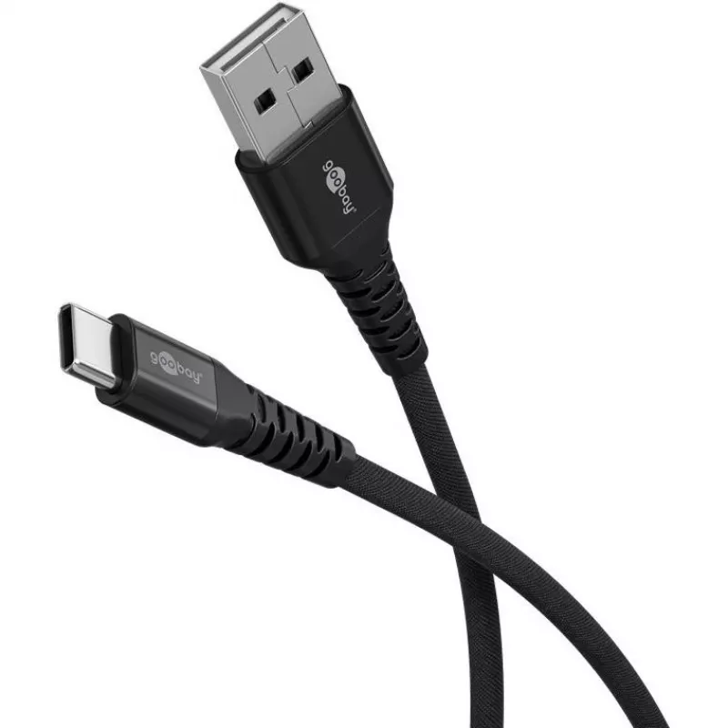 Goobay USB-C laidas Fabric Supersoft su metalinėmis jungtimis, 2 m, juodas (2m, USB 2.0, 60W)