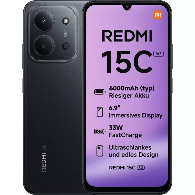 Xiaomi Redmi 15C 6.9 colio IPS LCD 4GB RAM 128GB 5G išmanusis telefonas (Midnight Black)
