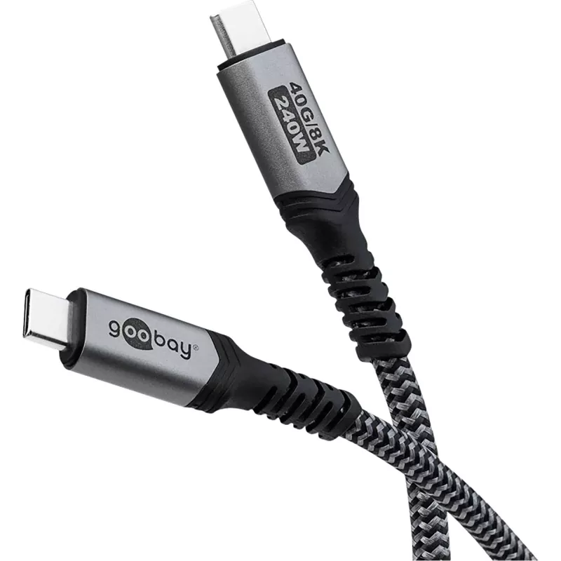 Goobay USB-C laidas su pintu apvalkalu, USB4, 240 W, 40 Gbit/s, Power Delivery, 1,5 m