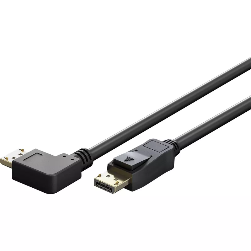 Kabelis DisplayPort Kištukas 90° > DisplayPort Kištukas, 8K / 144Hz (juodas, 2 metrai, 1 kištukas 90° šoninis, 54 Gbit/s, DisplayPort 2.0 / 2.1)