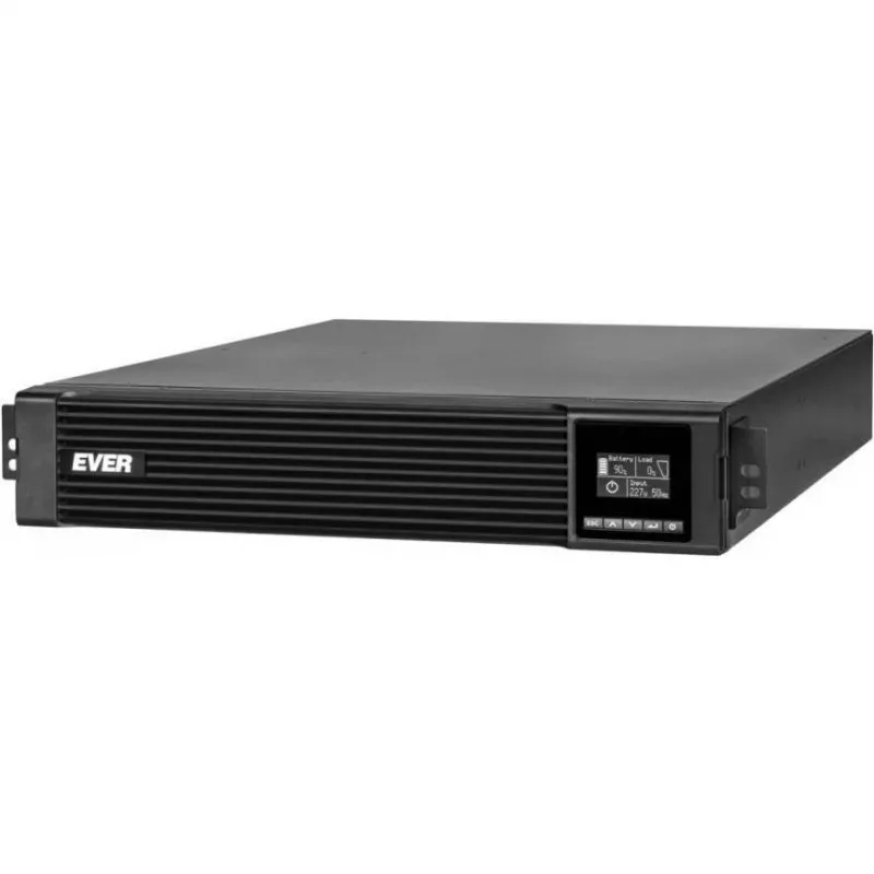 Nepertraukiamo maitinimo šaltinis UPS EVER Powerline RT PRO 3kVA 3kW stelažinis/bokštinis, dvigubos konversijos, 1 fazė, 200–240V išėjimas, 9× C13 lizdai, LCD, VRLA akumuliatoriai