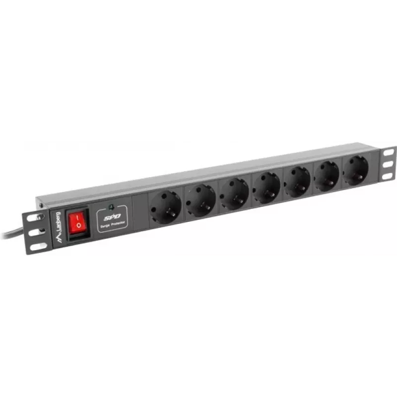 Lanberg PDU-07F-0200-IEC-BK Maitinimo skirstytuvas 19 colių 1U 10A 2m 7x Schuko lizdų