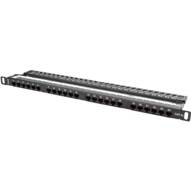 Lanberg PPU5-0024-B - 24 prievadų RJ-45 Cat5e skydelis, 19 colių, 0,5U, juodas