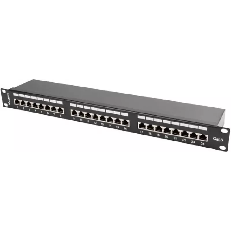 Patch panel 1U LANBERG PPS6-1024-B, 24 prievadai Cat6, metalinis, juodas, 442×114.5×44.5 mm