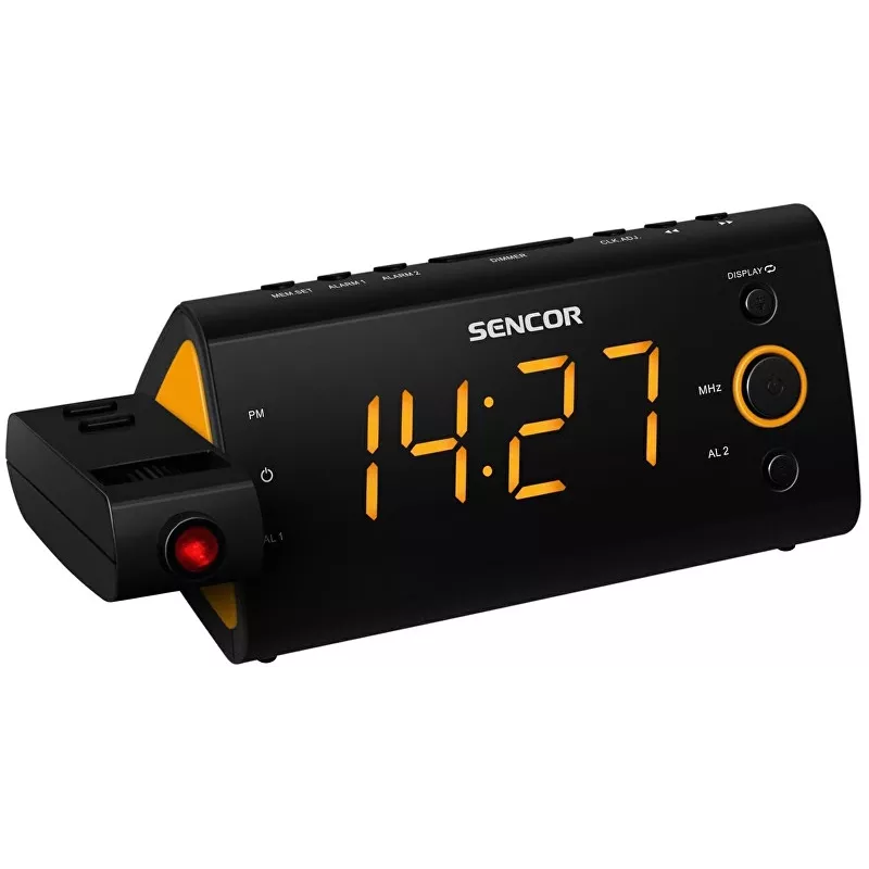 Laikrodis radijo imtuvu SENCOR SRC 330 OR – FM radijo laikrodis su 1,2 colio LED ekranu, dvigubu žadintuvu, raudona 180° projekcija, patalpų temperatūra, baterijų atsargine maitinimo sistema