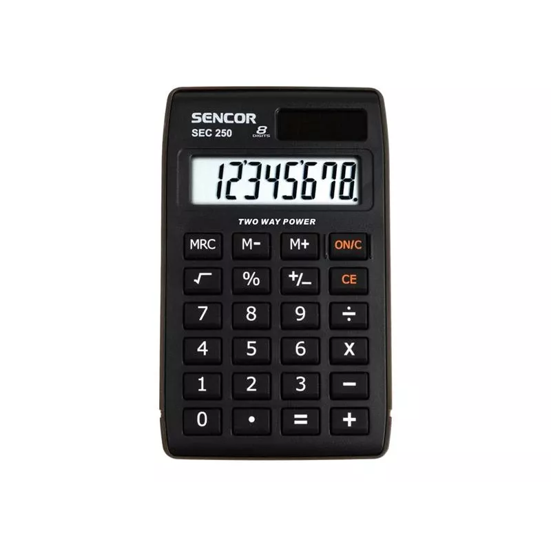 SENCOR SEC 250 kišeninis skaičiuotuvas, 8 skaitmenų LCD, dvigubas maitinimas
