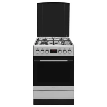 Amica 57GEH2.33HZpTaXx dujinė-elektrinė viryklė, 4 kaitvietės, 62 l orkaitė su karštu oru, 50 cm, Inox