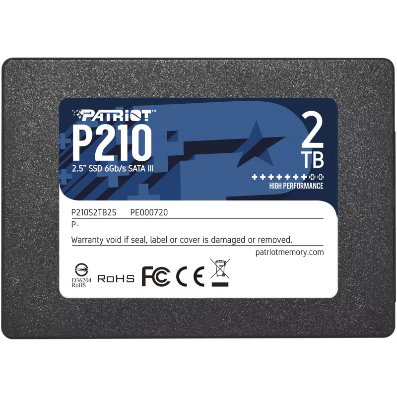 2,5 colio SATA III SSD PATRIOT P210 2 TB – 500 MB/s skaitymas, 400 MB/s rašymas, 7 mm