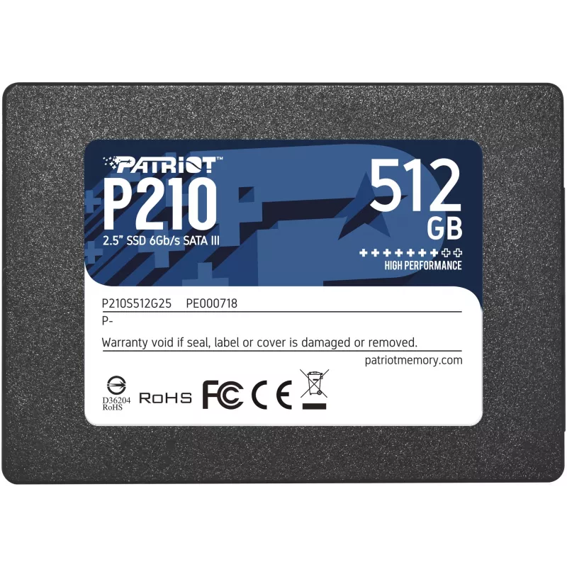 2,5 colio SATA III SSD PATRIOT P210 512 GB – 500 MB/s skaitymas, 400 MB/s rašymas