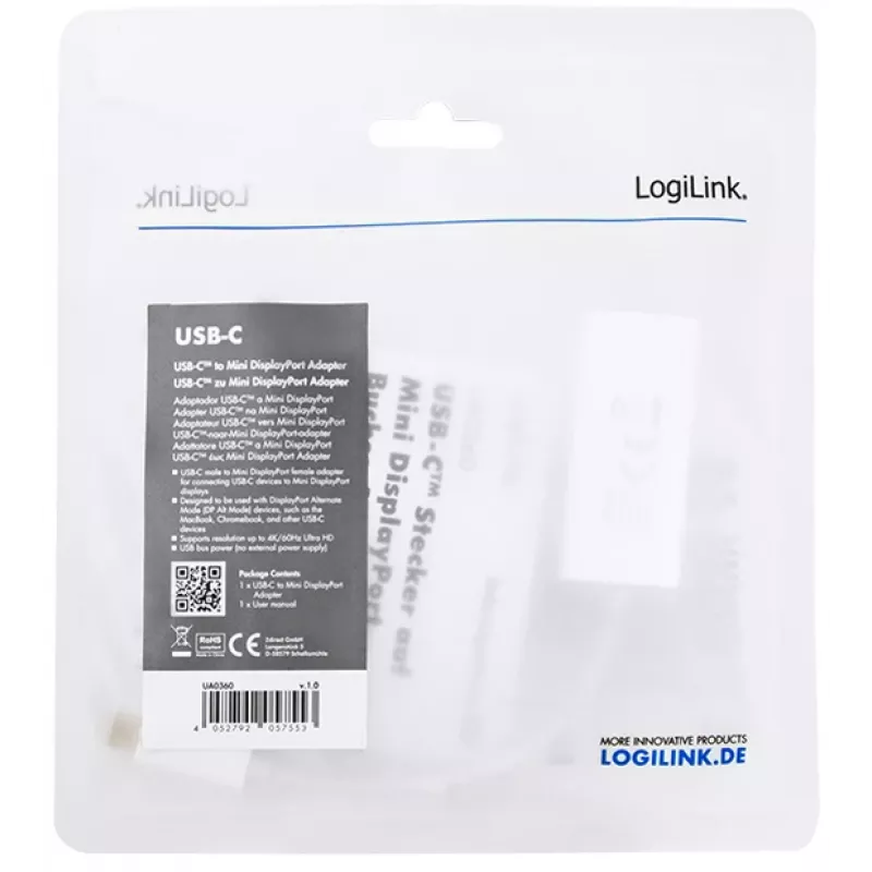 LogiLink UA0360 vaizdo adapterio kabelis USB-C į Mini DisplayPort