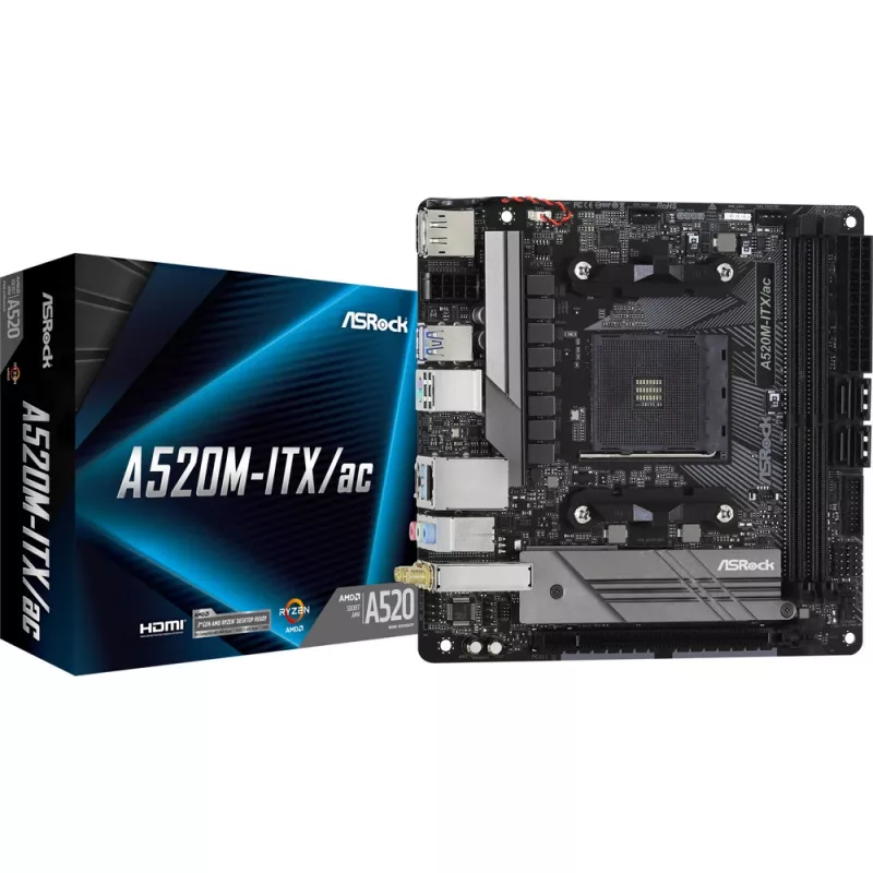 Pagrindinė plokštė ASRock A520M-ITX/ac lizdas AM4 Micro ATX