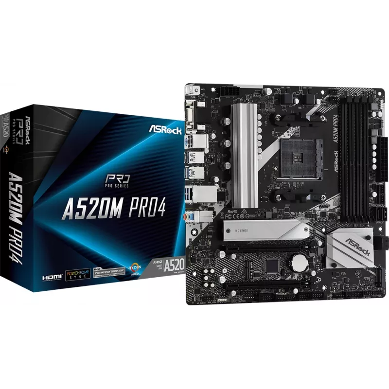 Motininė plokštė ASRock A520M PRO4 Socket AM4 micro ATX