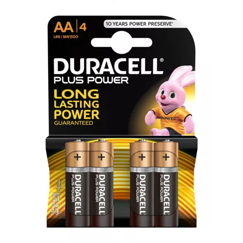 Duracell Plus AA/LR6 šarminės baterijos, 4 vnt. pakuotė