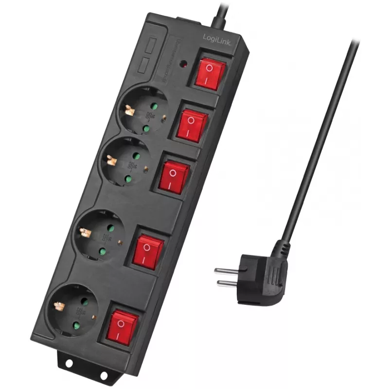 Prailginimo laidas LogiLink LPS251 1,5 m 4 AC lizdai juodas