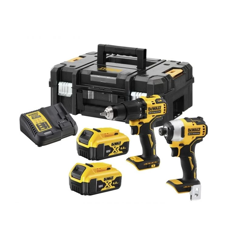 Belaidis elektrinių įrankių rinkinys DeWalt DCK2062M2T — 18V, gręžtuvas DCD709 + smūginis suktuvas DCF809 1/4 colio, 2×4.0Ah akumuliatoriai, dėklas TSTAK II