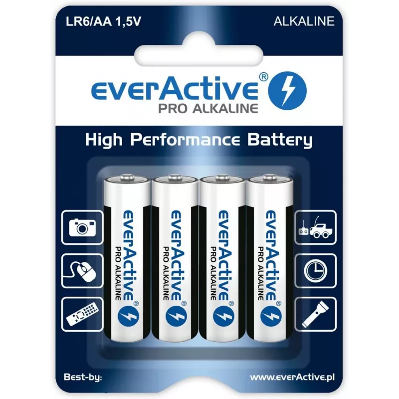 everActive šarminė vienkartinė baterija AA 1,5 V LR64BLPA pakuotė po 4 vnt.