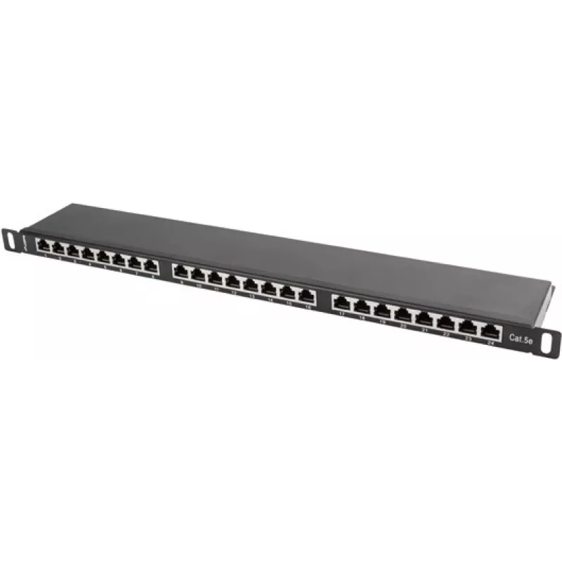 Paskirstymo panelė LANBERG PPS5-0024-B 24 prievadų CAT5e, metalinė, 0,5U, 445×99×22,3 mm, juoda