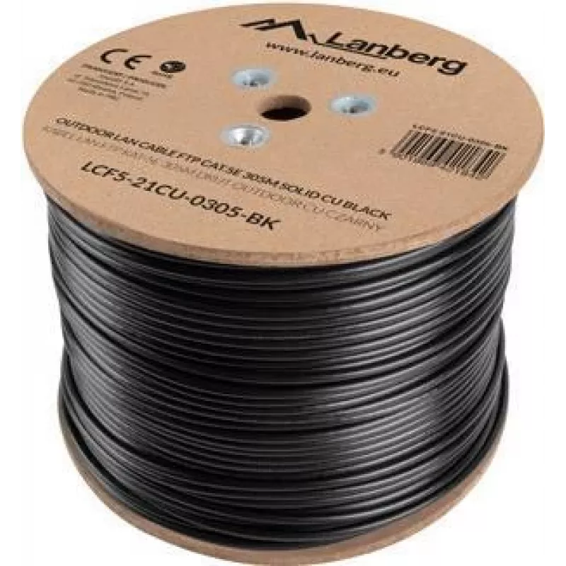 LANBERG kabelis tinklo Cat5e LCF5-21CU-0305-BK, F/UTP varis, 305 m, 24 AWG, PE apvalkalas, juodas