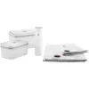 Vakuuminis indas ZWILLING 36807-007-0, plastikinis stačiakampis maisto indas, 1,1 l ir 2,3 l, sandariai užsidarantis dangtelis, išimamas, permatomas baltas